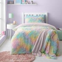 Catherine Lansfield Rainbow Cuddly Soft Faux Fur Duvet Cover Bedding Set Pastel