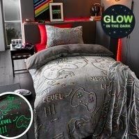 Catherine Lansfield Game Over Glow In The Dark Fleece Duvet Cover Set - Black