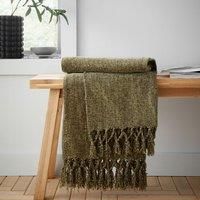 Catherine Lansfield Wilson Plain Chenille 130x170cm Blanket Throw Olive Green
