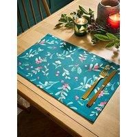 Catherine Lansfield Christmas Holly and Mistletoe Cotton 30x46 cm Dining Placemat 4 Pack Green