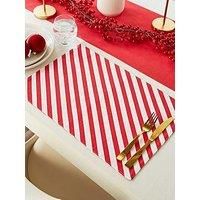 Catherine Lansfield Christmas Candy Cane Cotton 30x46 cm Dining Placemat 4 Pack White Red