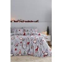 Catherine Lansfield Christmas Festive Gnomes Cosy Fleece Double Duvet Cover Set with Pillowcases Grey