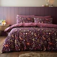 Catherine Lansfield Enchanted Twilight Animals Reverse Duvet Cover Bed Set Plum