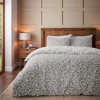 Catherine Lansfield Brushed Grace Floral Leaf Grey Duvet Set- Single