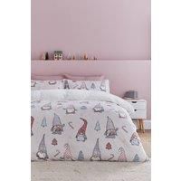 Catherine Lansfield Christmas Festive Gnomes Cosy Fleece Duvet Cover Set - Pink
