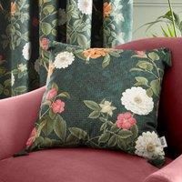 RHS Arcadia Floral Velour Fully Lined Pencil Pleat Curtains Pair Green