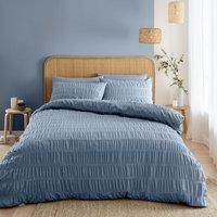 Blue Catherine Lansfield Seersucker Textured Puckered Duvet Cover Set