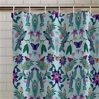 Catherine Lansfield Mya Tropical Bird 180x180cm Shower Curtain Panel Duck egg Blue