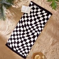 Catherine Lansfield Checkerboard 76x160cm Cotton Beach Towel Black White
