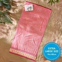 Catherine Lansfield Beach Huts90x180cm Cotton Extra Large Beach Towel Coral