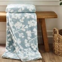 Catherine Lansfield Brooke Floral Cosy Fleece 200x240cm Blanket Throw Duck egg Blue