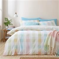 Catherine Lansfield Spring Check Reversible Single Duvet Cover Set with Pillowcase Pastel