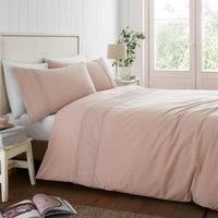 Catherine Lansfield Broderie Anglaise Easy Care Duvet Cover Bedding Set Blush Pink