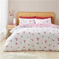 Catherine Lansfield Seersucker Heart Single Duvet Cover Set with Pillowcase White/Red