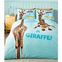Catherine Lansfield Kids Havin A Giraffe Reversible Single Duvet Cover Set with Pillowcase Aqua Blue