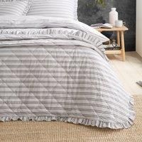Style Sisters Frill Stripe Pure Cotton 220cm x 230cm Bedspread Set Black White