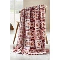 Catherine Lansfield Crochet Print 130x170cm Blanket Throw Pink