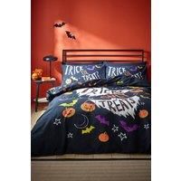 Catherine Lansfield Halloween Trick or Treat Reversible Single Duvet Cover Set with Pillowcase Black
