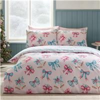 Catherine Lansfield Christmas Bows Bells Polycotton Duvet Cover & Pillowcase Set