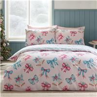 Catherine Lansfield Christmas Bows Bells Polycotton Duvet Cover & Pillowcase Set