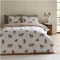 Catherine Lansfield Angus Highland Cow Reversible Single Duvet Cover Set with Pillowcase Natural
