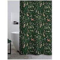 Catherine Lansfield Enchanted Twilight Animals 180x180cm Shower Curtain Forest Green