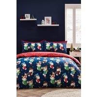 Catherine Lansfield Christmas Elves Cotton Rich Junior Duvet Cover Set with Pillowcase Navy Blue
