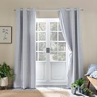 Catherine Lansfield Logan Stripe 90x90 Inch Lined Eyelet Curtains Two Panels Blue