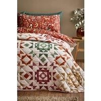 Catherine Lansfield Autumn Patchwork Geo Quilted 220x230cm Bedspread Natural