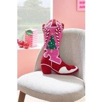 Catherine Lansfield Santa/'s Howdy Christmas Boot Boucle 3D Shaped Cushion Pink