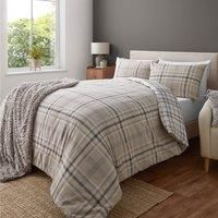 Catherine Lansfield Kelso Check Reversible Double Duvet Cover Set with Pillowcase Natural