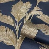 Belgravia Dcor Alessia Leaf Textured Navy Wallpaper A4 Size Sample