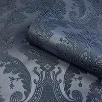 Belgravia Dcor Amara Damask Dark Blue Textured Wallpaper A4 Size Sample