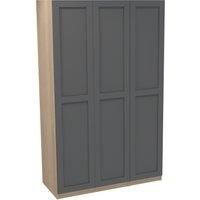 House Beautiful Realm Triple Wardrobe, Oak Effect Carcass - Carbon Grey Shaker Doors (W) 1350mm x (H) 2196mm