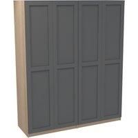 House Beautiful Realm Quad Wardrobe, Oak Effect Carcass - Carbon Grey Shaker Doors (W) 1800mm x (H) 2196mm