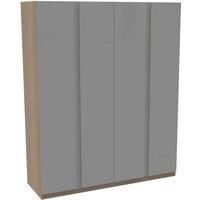 House Beautiful Escape Quad Wardrobe, Oak Effect Carcass - Gloss Grey Handleless Doors (W) 1800mm x (H) 2196mm