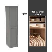 House Beautiful Realm Fitted Look Single Wardrobe, Oak Effect Carcass - Grey Shaker Door (W) 551mm x (H) 2196mm