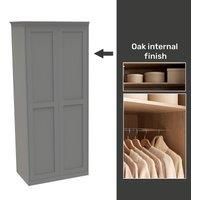 House Beautiful Realm Fitted Look Double Wardrobe, Oak Effect Carcass - Grey Shaker Doors (W) 1001mm x (H) 2196mm