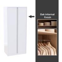 House Beautiful Escape Fitted Look Double Wardrobe, Oak Effect Carcass - Gloss White Handleless Doors (W) 1001mm x (H) 2196mm