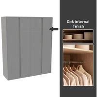 House Beautiful Escape Fitted Look Quad Wardrobe, Oak Effect Carcass - Gloss Grey Handleless Doors (W) 1800mm x (H) 2196mm