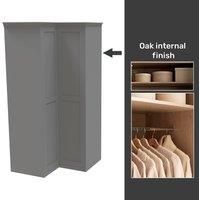 House Beautiful Realm Fitted Look Corner Wardrobe, Oak Effect Carcass - Grey Shaker Doors (W) 1154mm x (H) 2196mm