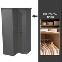 House Beautiful Realm Fitted Look Corner Wardrobe, Oak Effect Carcass - Carbon Grey Shaker Doors (W) 1154mm x (H) 2196mm