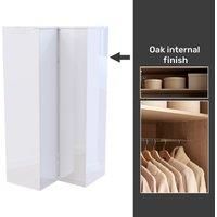 House Beautiful Escape Fitted Look Corner Wardrobe, Oak Effect Carcass - Gloss White Handleless Doors (W) 1053mm x (H) 2196mm