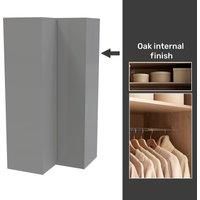 House Beautiful Escape Fitted Look Corner Wardrobe, Oak Effect Carcass - Gloss Grey Handleless Doors (W) 1053mm x (H) 2196mm