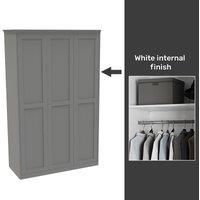 House Beautiful Realm Fitted Look Triple Wardrobe, White Carcass - Grey Shaker Doors (W) 1451mm x (H) 2256mm