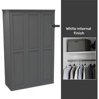 House Beautiful Realm Fitted Look Triple Wardrobe, White Carcass - Carbon Grey Shaker Doors (W) 1451mm x (H) 2256mm