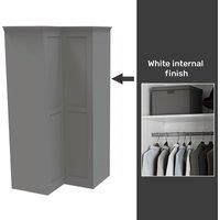 House Beautiful Realm Fitted Look Corner Wardrobe, White Carcass - Grey Shaker Doors (W) 1154mm x (H) 2196mm