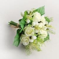 Artificial Rose and Heather Cream Bouquet 30cm Cream and Green