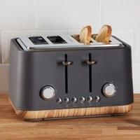 Contemporary 4 Slice Matt Grey Toaster Grey and Brown