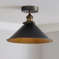 Logan 1 Light Pendant Black Industrial SemiFlush Ceiling Fitting Brass Nickel